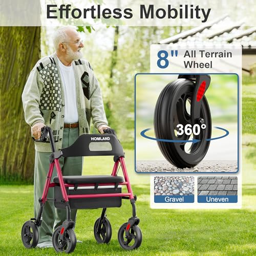 33% Off HOMLAND Foldable Rollator Walker with Seat - Image 5