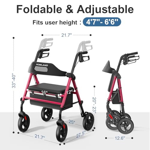 33% Off HOMLAND Foldable Rollator Walker with Seat - Image 6