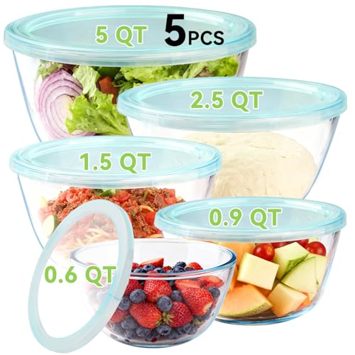 Save 32% on YUANYE 5-Piece Glass Mixing Bowl Set with Lids