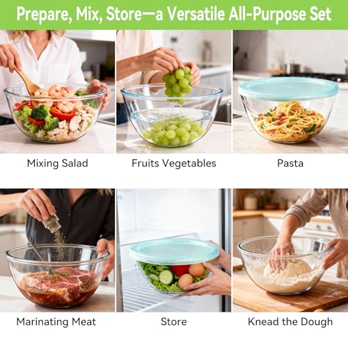 Save 32% on YUANYE 5-Piece Glass Mixing Bowl Set with Lids - Image 2