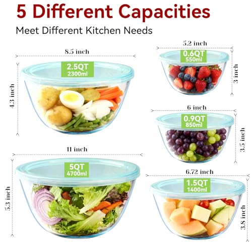 Save 32% on YUANYE 5-Piece Glass Mixing Bowl Set with Lids - Image 4