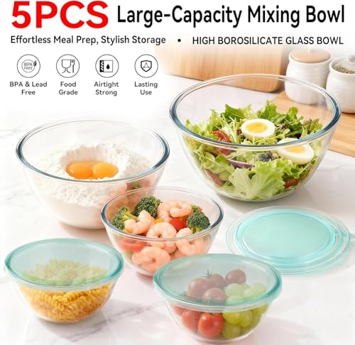 Save 32% on YUANYE 5-Piece Glass Mixing Bowl Set with Lids - Image 5