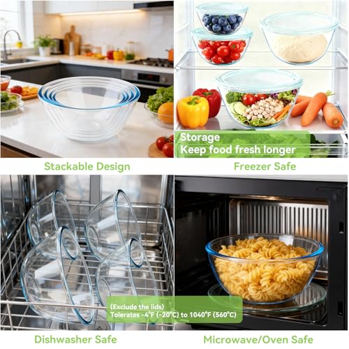 Save 32% on YUANYE 5-Piece Glass Mixing Bowl Set with Lids - Image 6