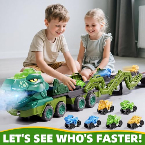 50% Off IHAHA Dinosaur Truck Toy Set with 9 Cars & Sounds - Image 6