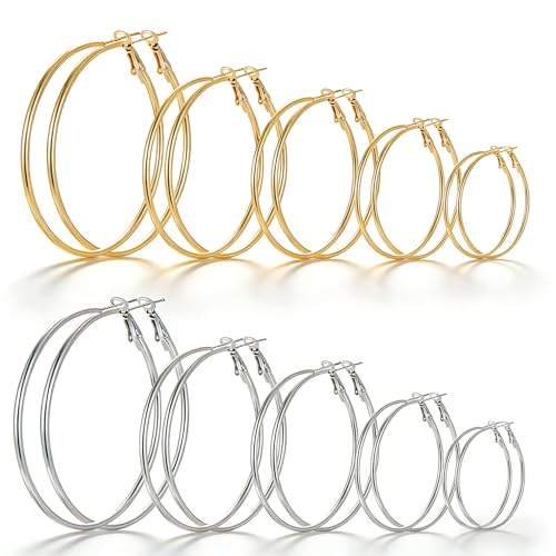 Save 42% on 9-Pair Gold/Silver Hoop Earring Set for Women - Image 1