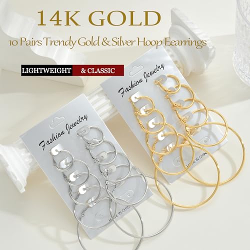 Save 42% on 9-Pair Gold/Silver Hoop Earring Set for Women - Image 2