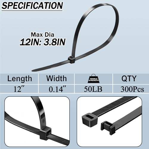 Save 50% on 300-Pack 12-Inch Heavy-Duty Zip Ties - Image 2