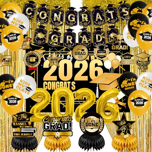 Complete Black & Gold Graduation Party Decor Kit - Image 1