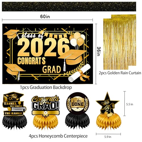Complete Black & Gold Graduation Party Decor Kit - Image 2