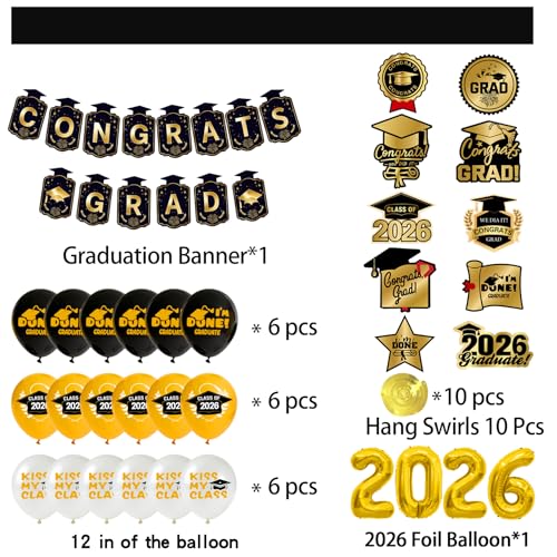 Complete Black & Gold Graduation Party Decor Kit - Image 3