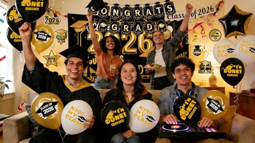 Complete Black & Gold Graduation Party Decor Kit - Image 6