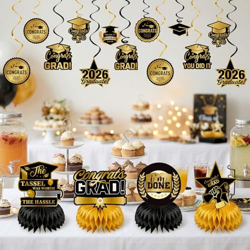 Complete Black & Gold Graduation Party Decor Kit - Image 7