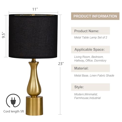 Save on Modern Black & Gold Table Lamps Set of 2 for Living Room - Image 3