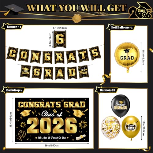 Save 30% on Black & Gold Class of 2026 Graduation Decor Set - Image 3