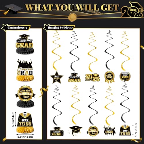 Save 30% on Black & Gold Class of 2026 Graduation Decor Set - Image 4