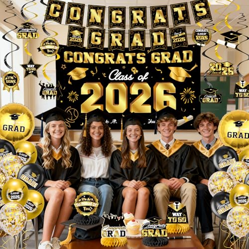 Save 30% on Black & Gold Class of 2026 Graduation Decor Set - Image 5
