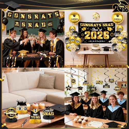 Save 30% on Black & Gold Class of 2026 Graduation Decor Set - Image 6