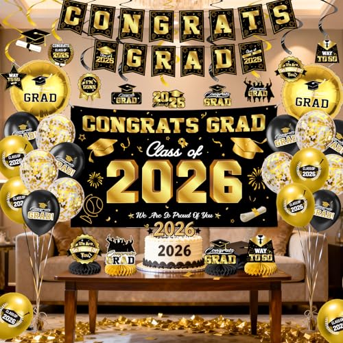 Save 30% on Black & Gold Class of 2026 Graduation Decor Set - Image 7