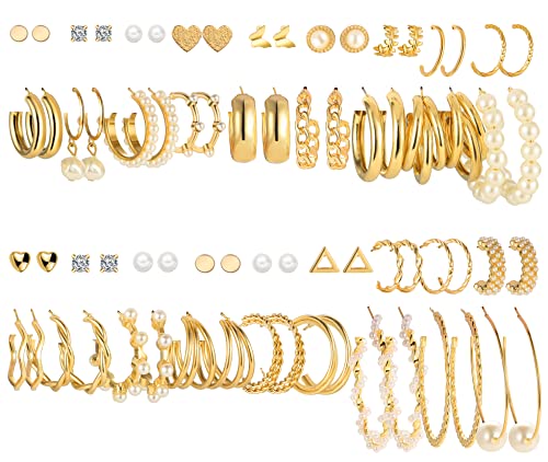 36-Pair Gold Earrings Set for Women - Hypoallergenic & Stylish