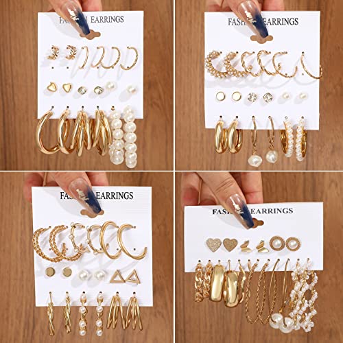 36-Pair Gold Earrings Set for Women - Hypoallergenic & Stylish - Image 5