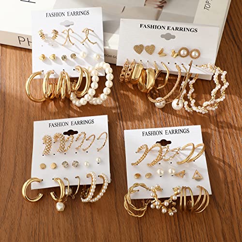 36-Pair Gold Earrings Set for Women - Hypoallergenic & Stylish - Image 6