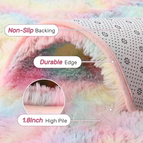 Save 55% on a 6x9 Fluffy Rainbow Area Rug for Bedroom & Living Room - Image 6
