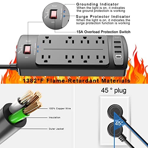 63% Off Nuetsa Surge Protector Power Strip with 8 Outlets & 4 USB - Image 5