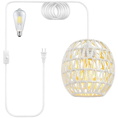 50% Off SLYYMY Rattan Plug-in Pendant Light with Bulbs