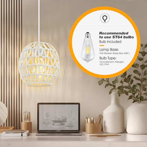 50% Off SLYYMY Rattan Plug-in Pendant Light with Bulbs - Image 2