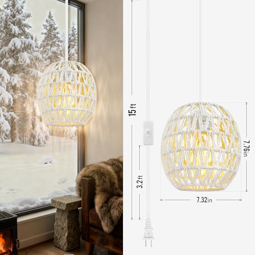 50% Off SLYYMY Rattan Plug-in Pendant Light with Bulbs - Image 3