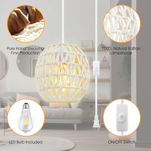 50% Off SLYYMY Rattan Plug-in Pendant Light with Bulbs - Image 4