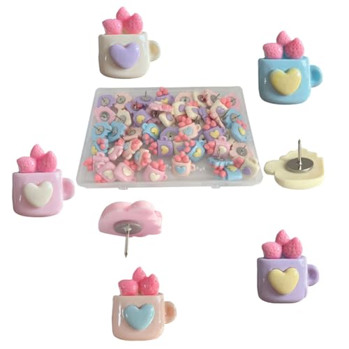 50% Off Strawberry Heart Push Pins - 50 Resin Tacks for Boards - Image 1