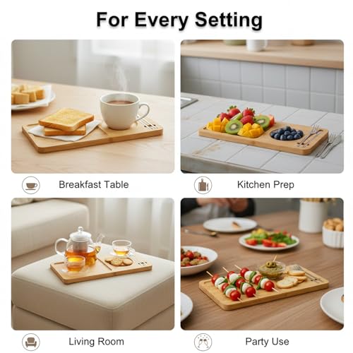 50% Off Bamboo Serving Tray Set with Fork & Spoon - Image 7