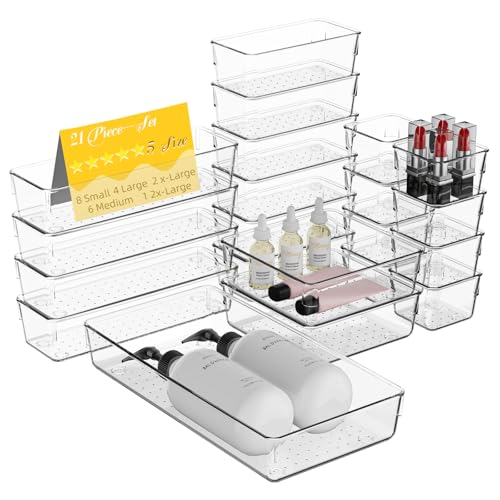 21-Piece Clear Drawer Organizer Set for Vanity & Office