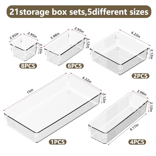21-Piece Clear Drawer Organizer Set for Vanity & Office - Image 3