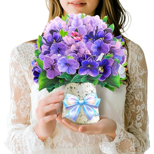 Handmade 3D Violet Pop-Up Floral Bouquet Card for All Occasions - Image 1