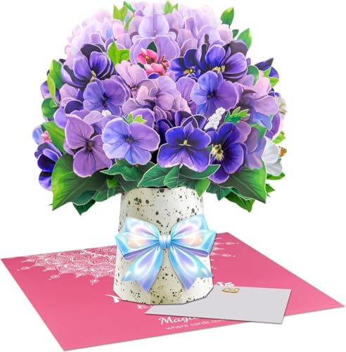 Handmade 3D Violet Pop-Up Floral Bouquet Card for All Occasions - Image 2