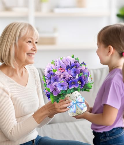 Handmade 3D Violet Pop-Up Floral Bouquet Card for All Occasions - Image 3