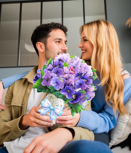 Handmade 3D Violet Pop-Up Floral Bouquet Card for All Occasions - Image 4