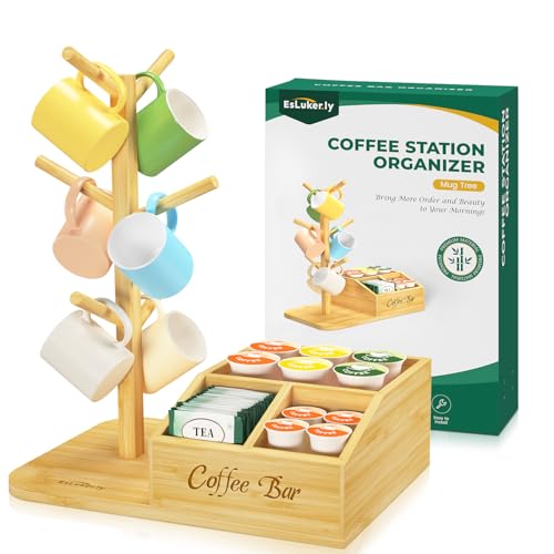 55% Off Bamboo Mug Tree Stand with 6 Hooks for Coffee Station