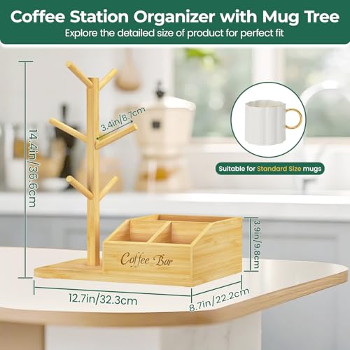55% Off Bamboo Mug Tree Stand with 6 Hooks for Coffee Station - Image 2