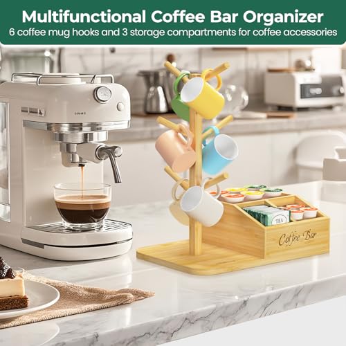 55% Off Bamboo Mug Tree Stand with 6 Hooks for Coffee Station - Image 3