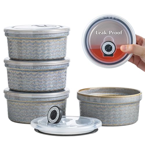 Ceramic Baking Dishes Set of 4 with Lids - 12oz Ramekins - Image 1