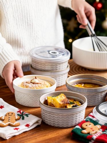Ceramic Baking Dishes Set of 4 with Lids - 12oz Ramekins - Image 2