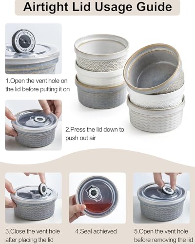 Ceramic Baking Dishes Set of 4 with Lids - 12oz Ramekins - Image 4