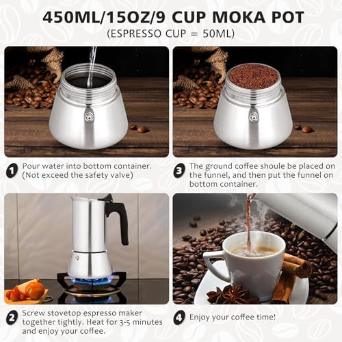 Stovetop Espresso Maker: 9-Cup Moka Pot for $19.99 - Image 4