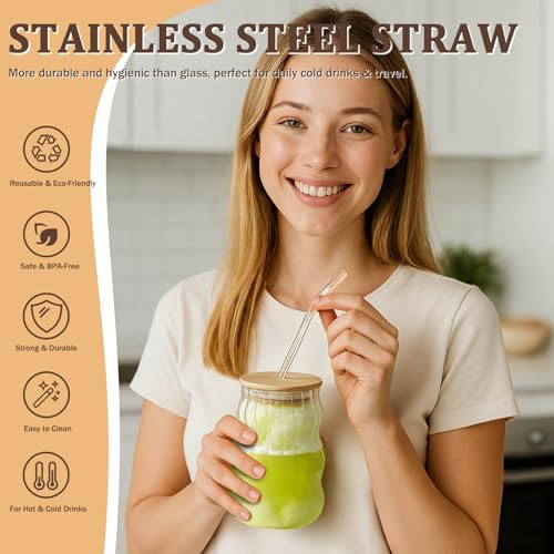 33% Off 2-Pack Aesthetic Glass Tumblers with Straws - Image 4