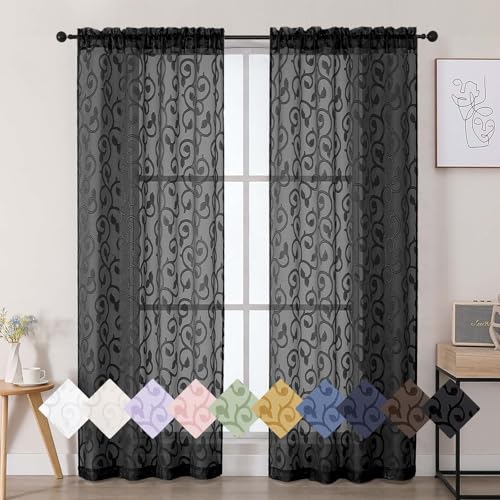 50% Off Black Sheer Curtains - 2 Panels, 72" Long - Image 1