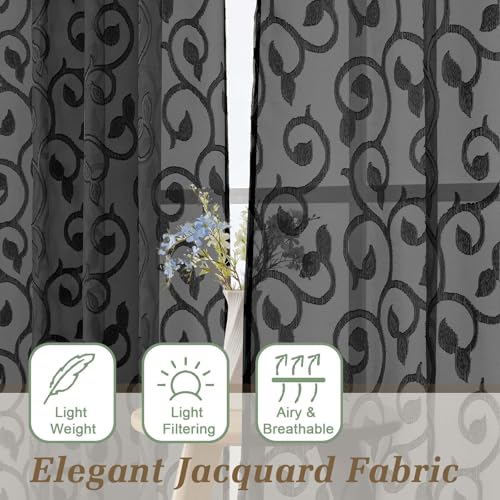 50% Off Black Sheer Curtains - 2 Panels, 72" Long - Image 2