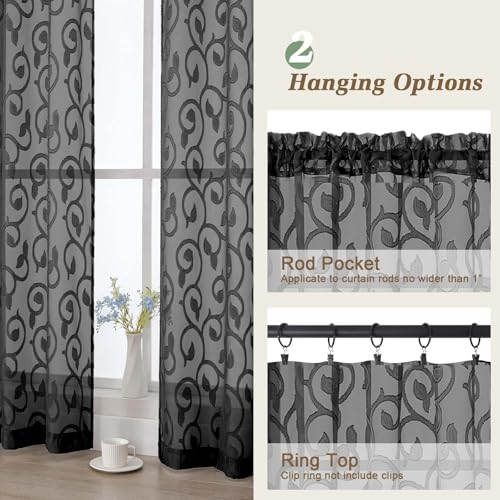 50% Off Black Sheer Curtains - 2 Panels, 72" Long - Image 3